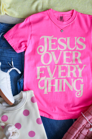 Jesus Over Everything Graphic Tee • Neon Pink