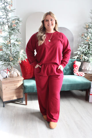 Home For The Holidays Pant Set • Maroon - PLUS