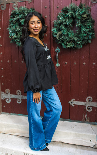 Season To Sparkle Bow Top • Black