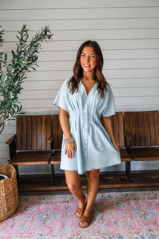 Devon Pleated Denim Dress Light Indigo The Dirt Road (TDR) Devon Pleated Denim Dress Light Indigo The Dirt Road (TDR)