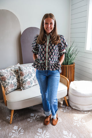 Meadowbrook Gingham Trim Top • Black