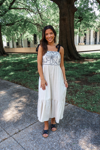 Pretty with a punch • oatmeal midi dress