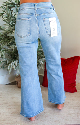 Braylon Bow Waist Wide Leg | Tummy Control • Light Wash