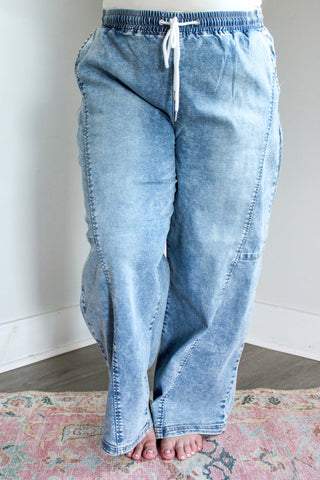 Lucy Barrel Leg Denim Pants • Light Wash - PLUS