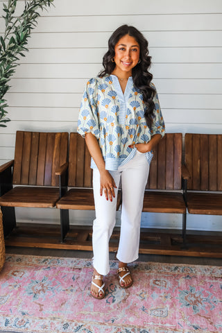 Garden Oasis Peplum Top • Blue Stripe
