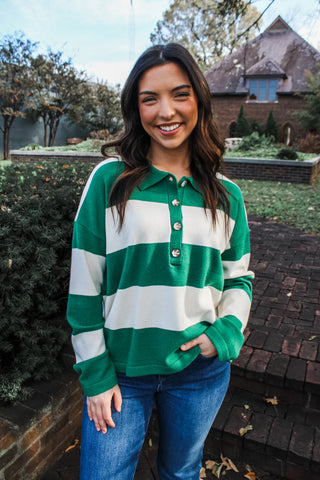 Preppy Holidays Striped Pullover • Green