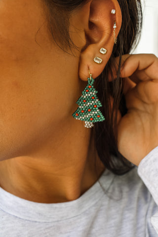 Oh Christmas Tree Beaded Earrings • Green