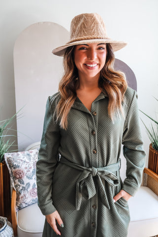 Fall Frenzy 21 • Olive Quilted Shirtdress - FINAL SALE