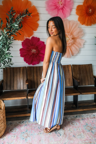 Tidelines Strapless Maxi • Blue Multi