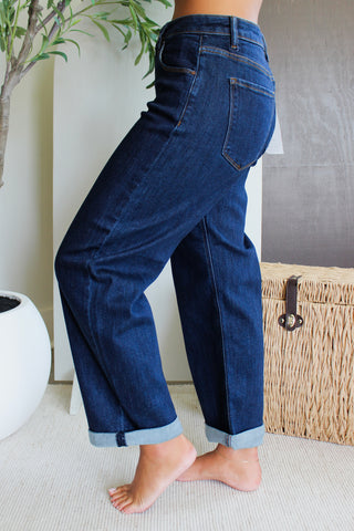 Iris Cuffed Hem Boyfriend Fit • Dark Wash