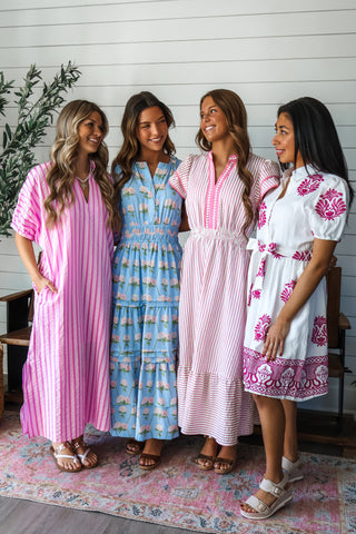 Springtime Stripes Ruffle Midi • Pink