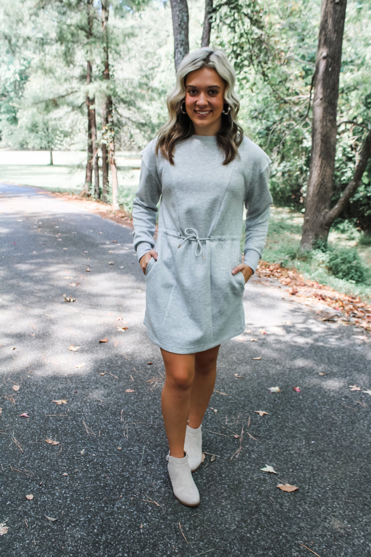 True To Me Drawstring Dress • Heather Grey