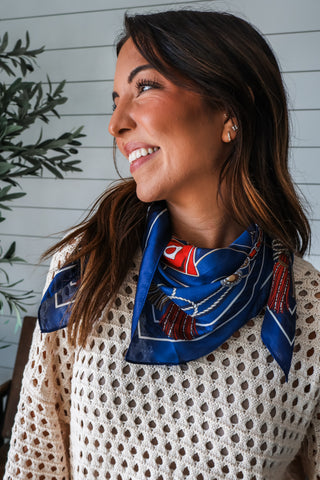 Carriage Charm Silk Scarf • Blue Multi