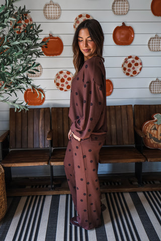 Fireside Fun Dotted Pant Set • Cocoa