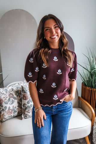 Pretty Petals Embroidered Top • Espresso