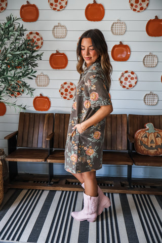 Orchard Blooms Denim Dress • Umber