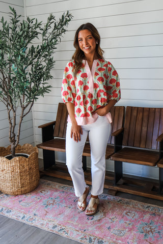 Garden Oasis Peplum Top • Pink Stripe - FINAL SALE