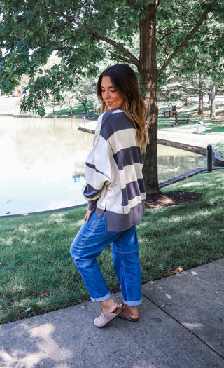 Cabin Crush Oversized Pullover • Grey Stripe