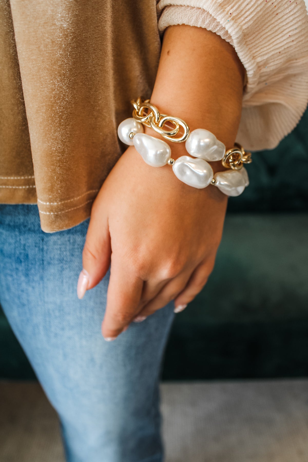 Bold Statement Pearl Bracelet Set • Gold