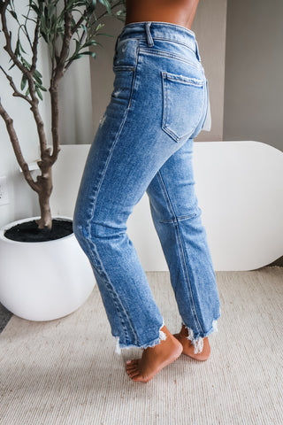 Skye Distressed Hem Straight • Medium Wash