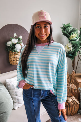 Daylight Stripes Pullover • Aqua/Pink