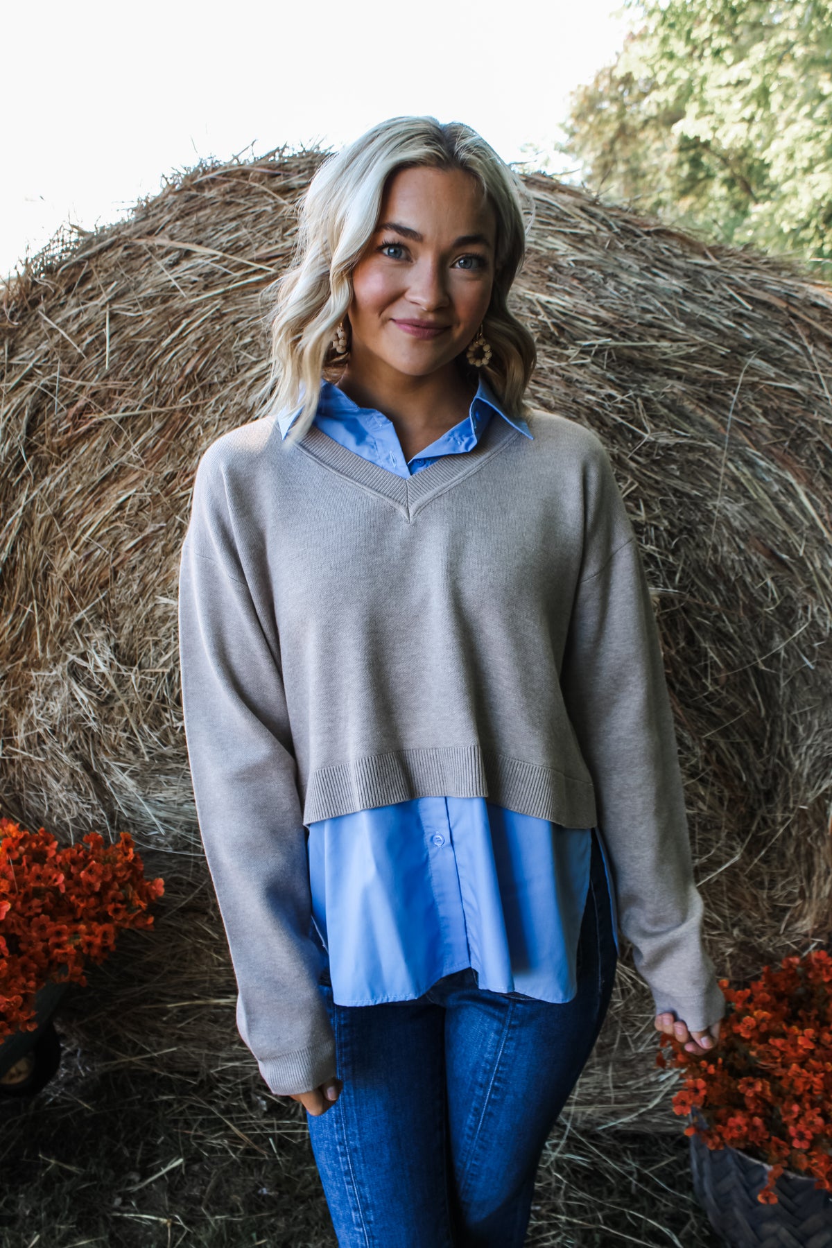 Upper Westside Sweater Top • Mocha/Blue