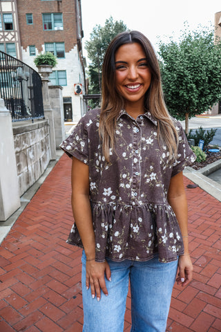 Wildflower Haze Denim Top • Espresso