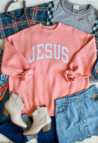 Jesus Polka Dot Mock Neck Sweatshirt • Peach