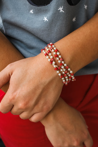 Festive & Fun Beaded Bracelet • Red