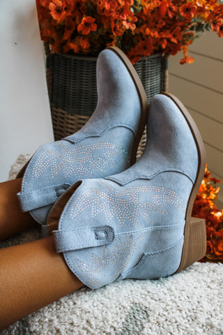 Ronan Rhinestone Ankle Boot • Powder Blue