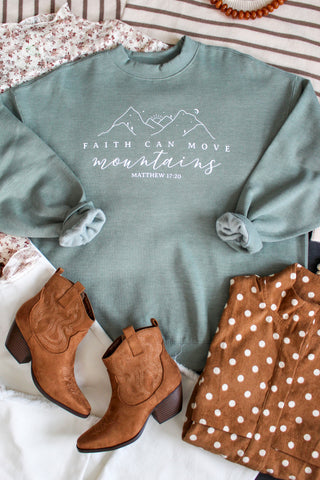 Faith Can Move Mountains Mock Neck Sweatshirt • Sage