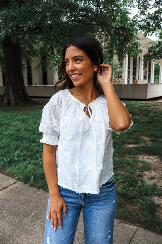 Moonflower Embroidered Top • White