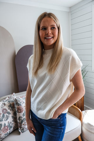Elegant Ease Argyle Top • Cream