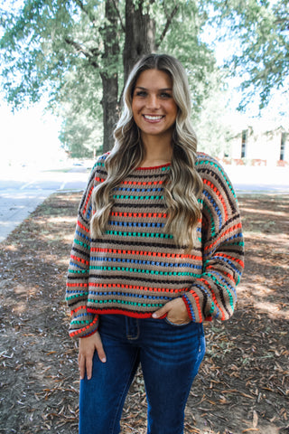 Play It Cool Crochet Sweater • Stripe Multi - FINAL SALE