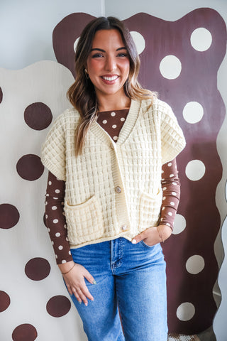 A Cozy Charm Waffle Cardigan • Yellow