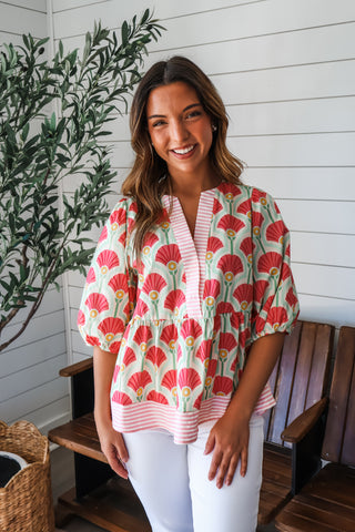 Garden Oasis Peplum Top • Pink Stripe - FINAL SALE