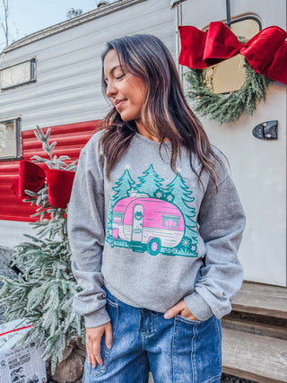 Christmas Camper Graphic Sweatshirt • Heather Grey