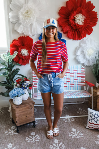 Stripes On Stripes Crewneck • Red
