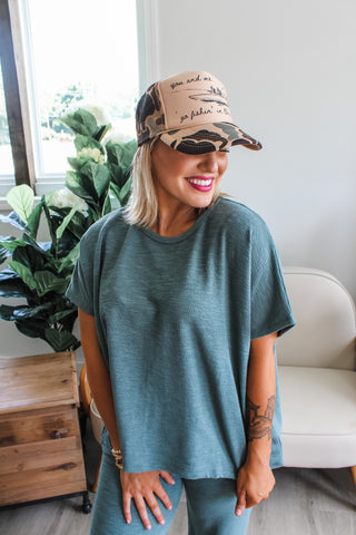 Fishin’ In The Dark Trucker Hat • Camo/Tan