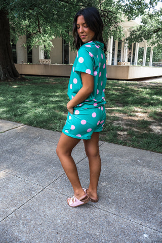 Playful Pop Short Set • Green/Pink