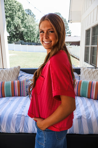 Style Check Pocket Tee • Hot Pink
