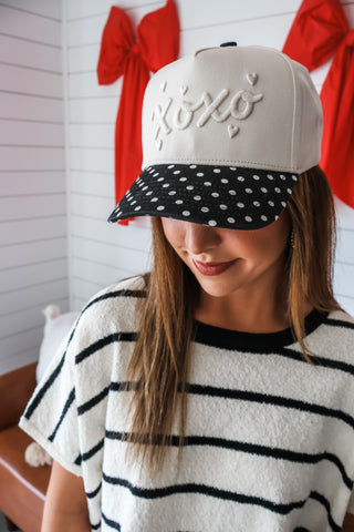 XOXO Polka Dot Trucker Hat • Beige/Black