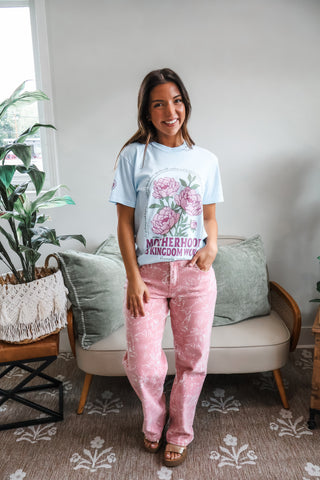 Melody • straight fit • pink floral risen denim