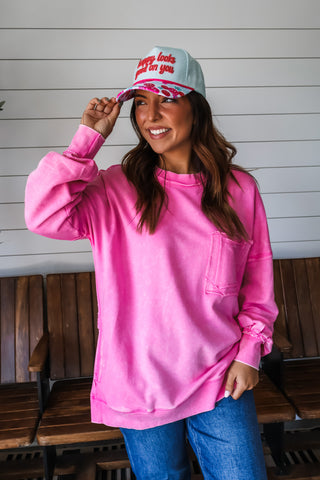 Double The Fun Pocket Pullover • Pink