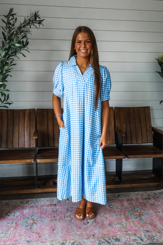 Sunny Steps Gingham Dress • Blue