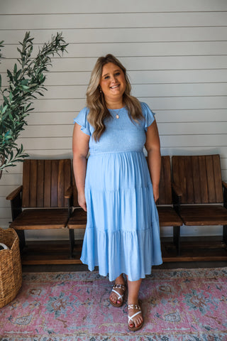 Beautiful Bliss Ruffle Midi • Powder Blue - PLUS