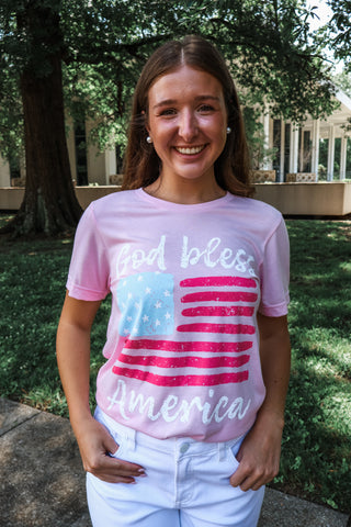 God Bless America Graphic Tee • Light Pink