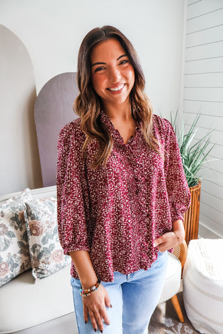 Rustic Ruffles Top • Burgundy