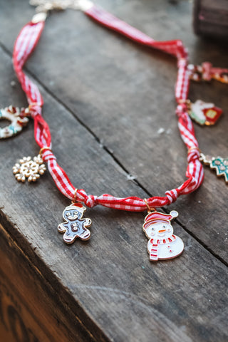 Christmas Cheer Charm Necklace • Red Plaid