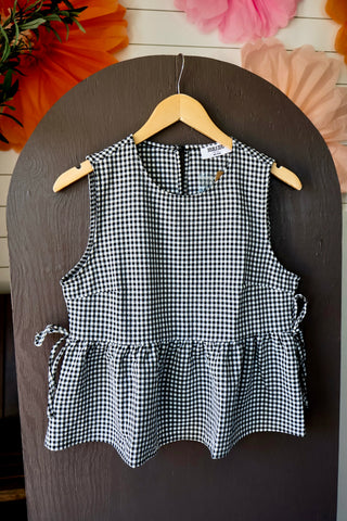 Summer Sale 54 • Black Gingham Peplum Top - FINAL SALE